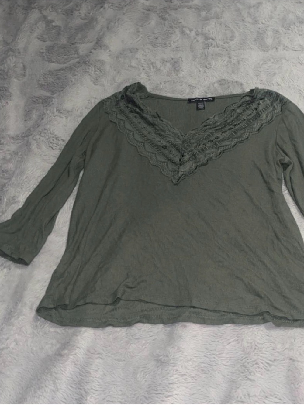 Cable & Gauge Olive Lace-Trim V-Neck Tank Top